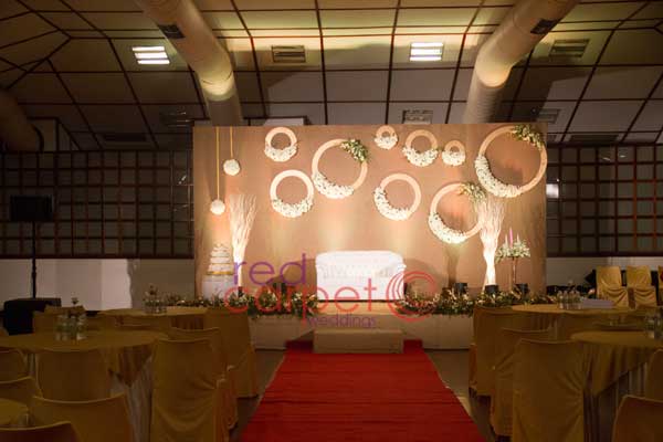 off white Jute betrothal stage decor 